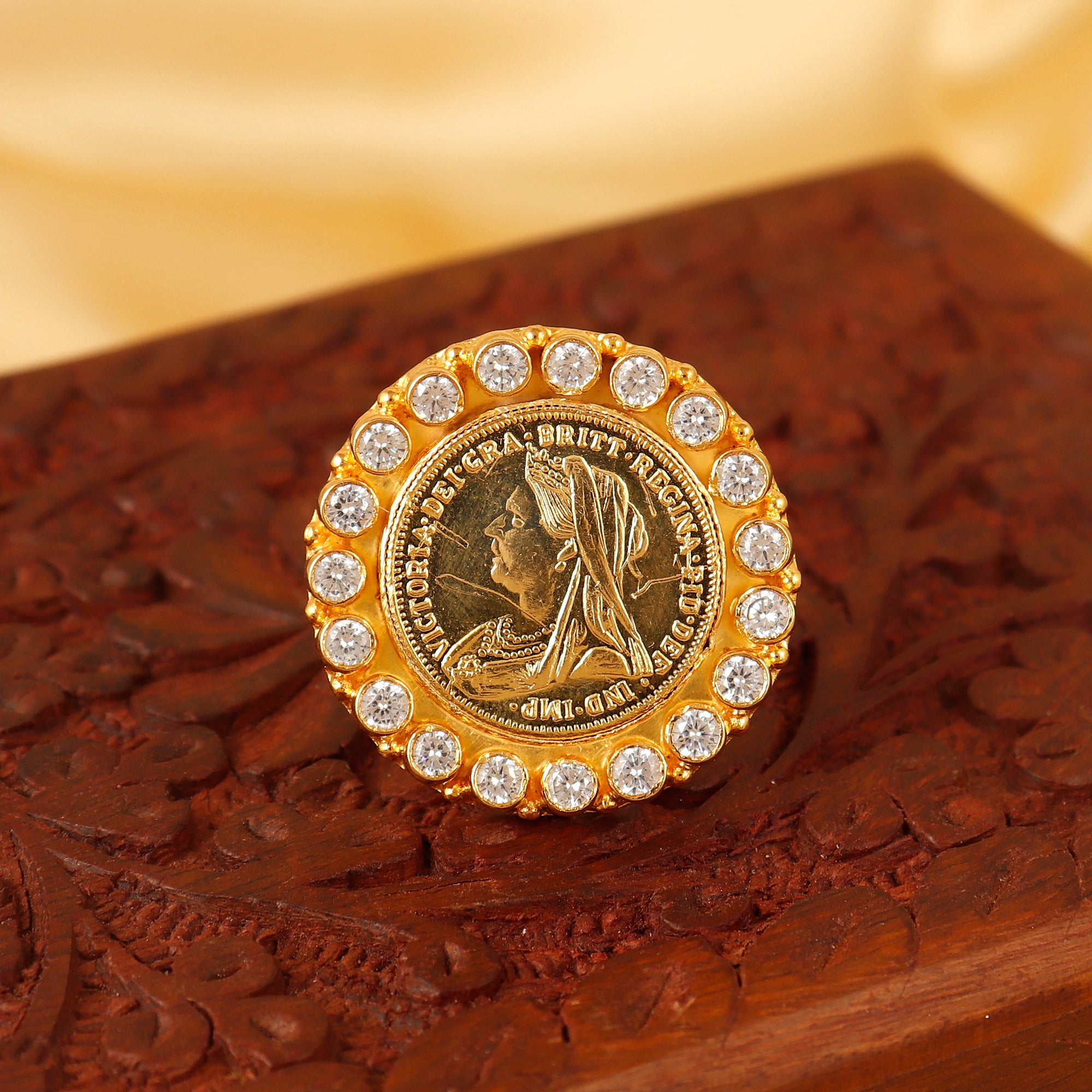 92.5 Silver Gold Polished  Coin Ring