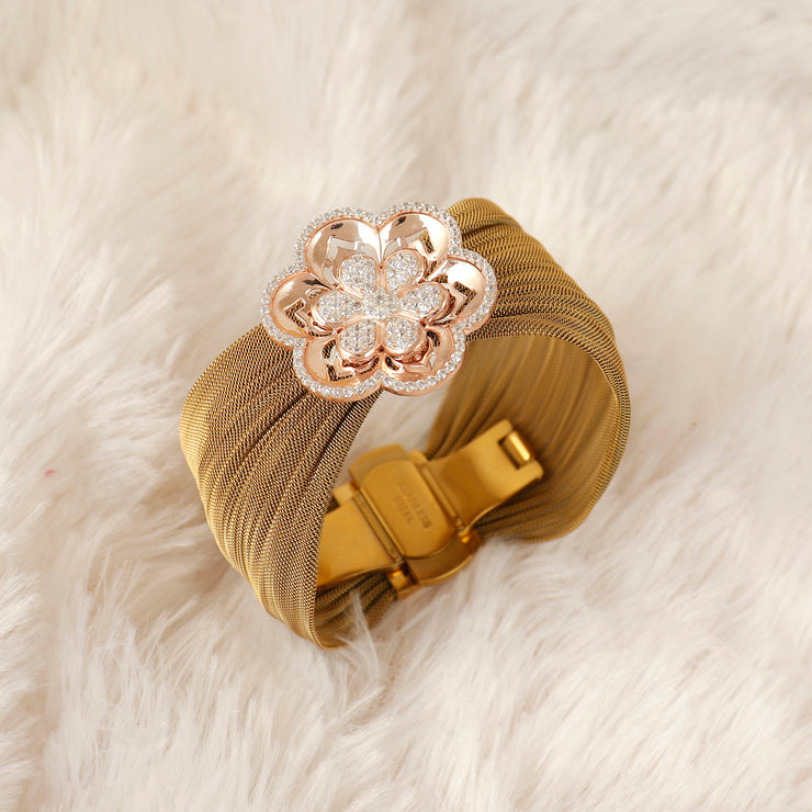 Golden Bloom Silver Hand Cuff