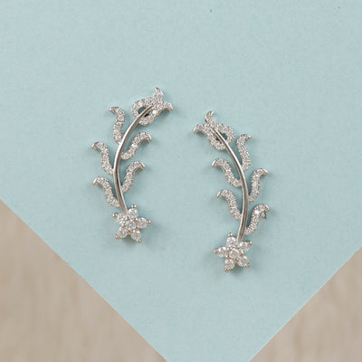 Lily Flower Silver Ear Cuffs