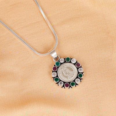 Classic Multicolor Silver Coin Pendant