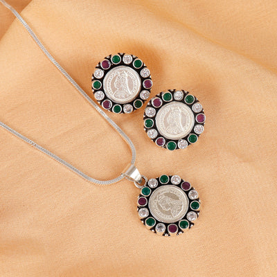 925 Heritage Multicolor Silver Coin Necklace