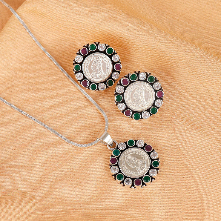 925 Heritage Multicolor Silver Coin Necklace
