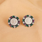 925 Heritage Glow Silver Coin Stud Earrings