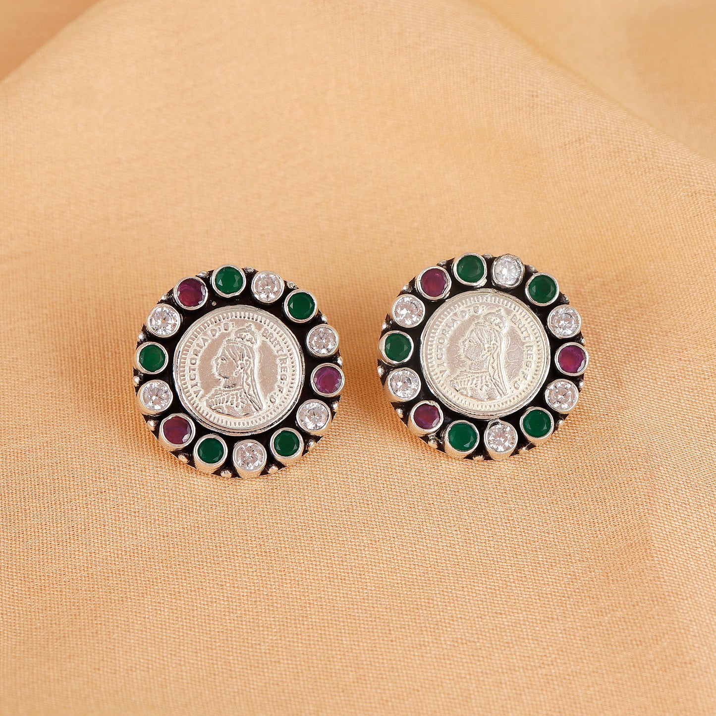 925 Heritage Glow Silver Coin Stud Earrings