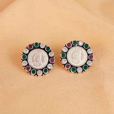 925 Heritage Glow Silver Coin Stud Earrings