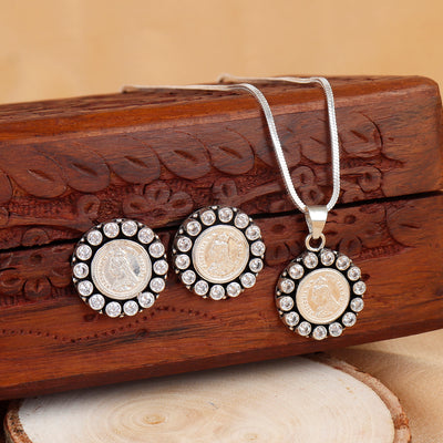 925 Silver Coin Studded Heritage Queen Necklace