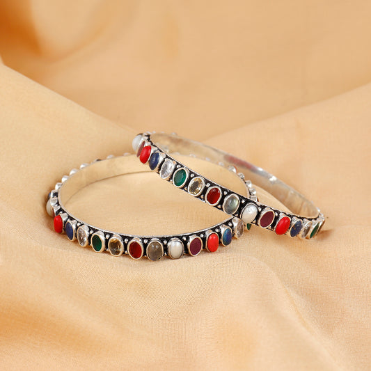 Navratan Royal Silver Bangle