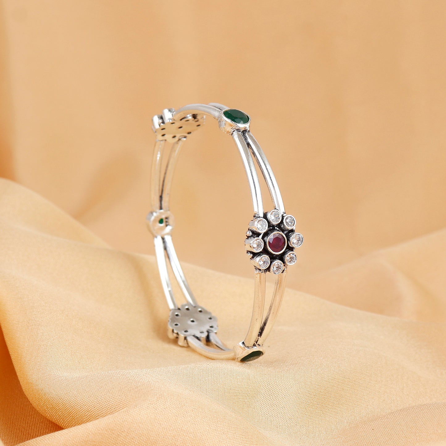 Classic Floral Pure Silver Bangle