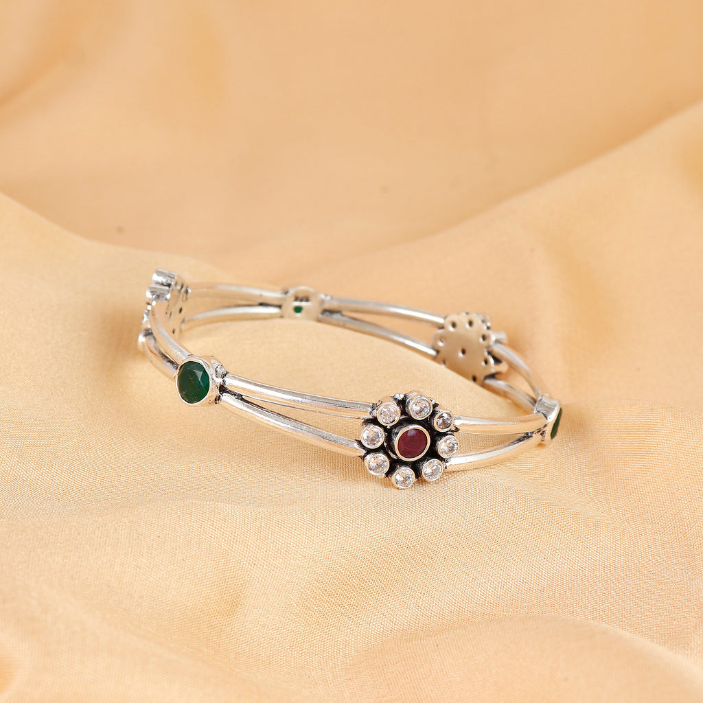 Classic Floral Pure Silver Bangle