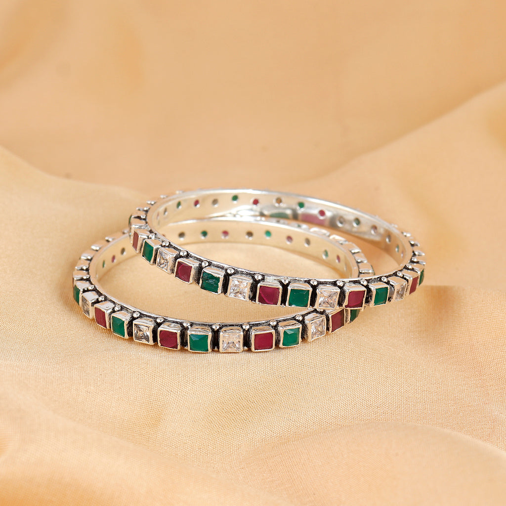 Silver Multicolor Gemstone Bangle