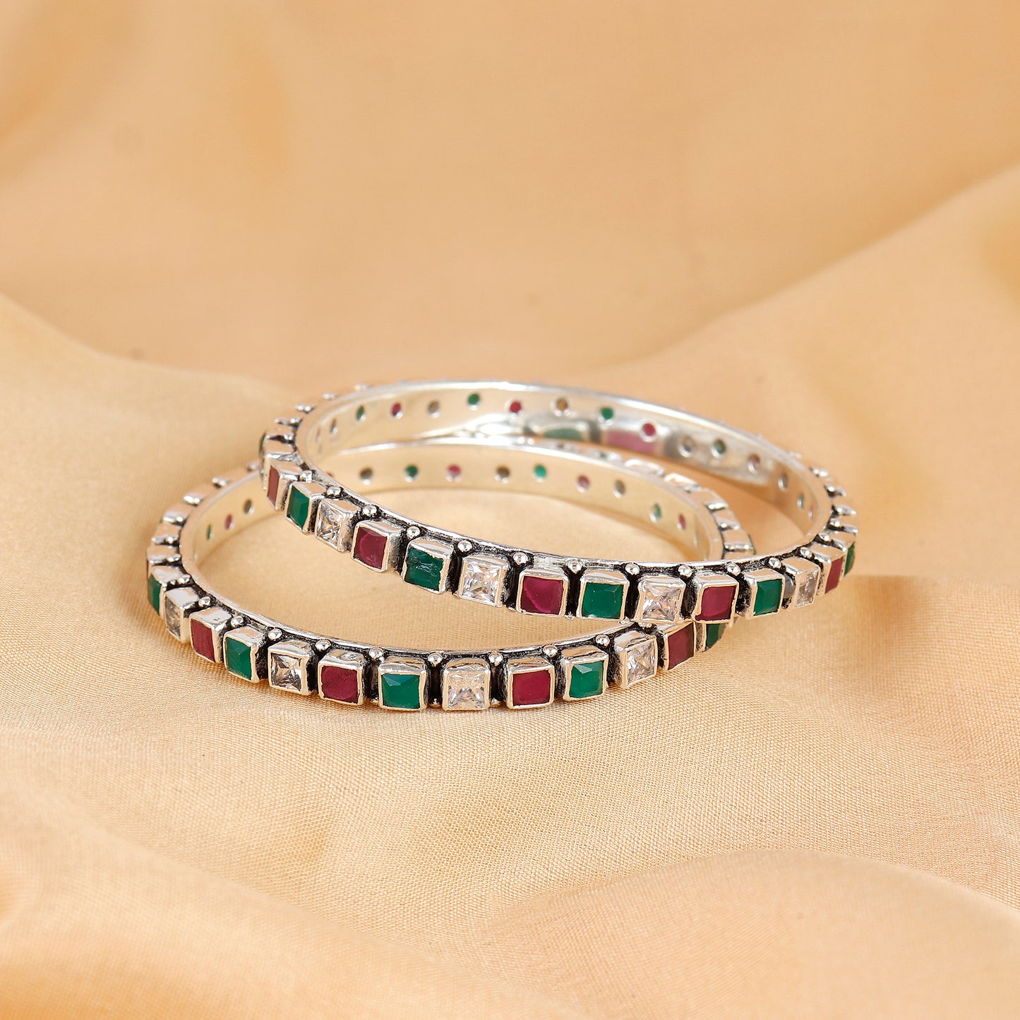Silver Multicolor Gemstone Bangle