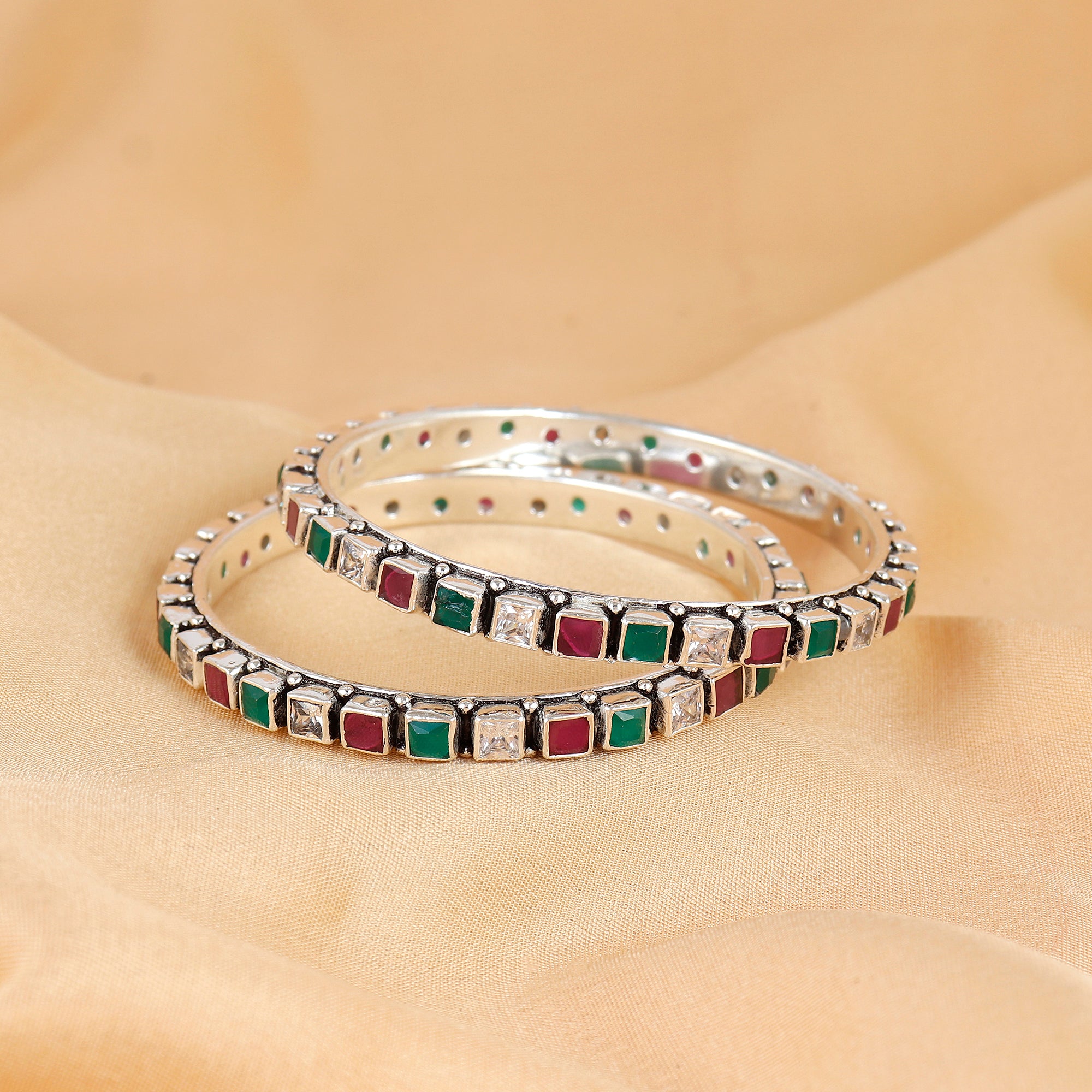 Silver Multicolor Gemstone Bangle