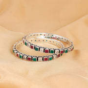 Silver Multicolor Gemstone Bangle