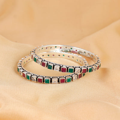 Silver Multicolor Gemstone Bangle