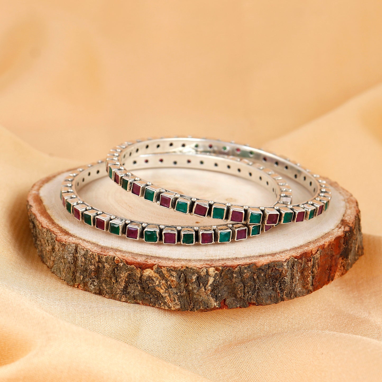 Vibrant Multicolor Gemstone Silver Bangle