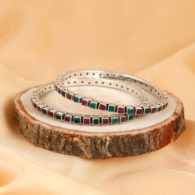 Vibrant Multicolor Gemstone Silver Bangle