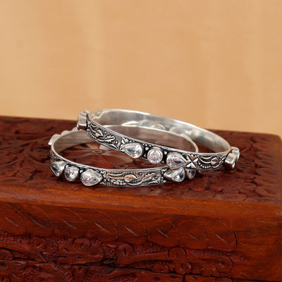 Silver Filigree Work Style Cubic Zirconia  Bangle