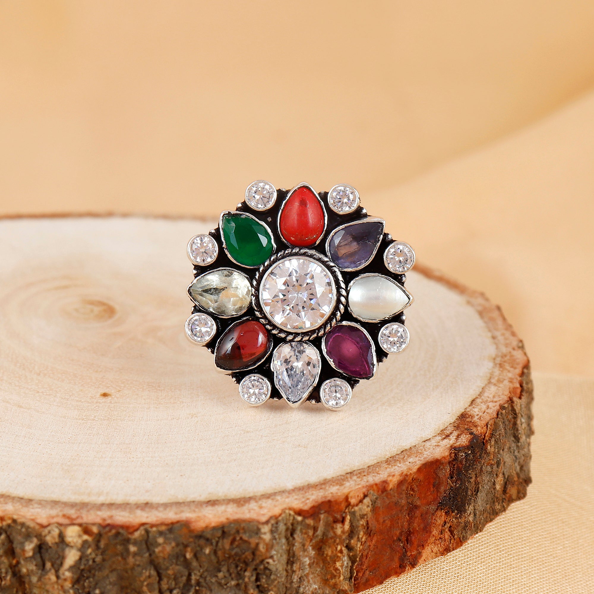 Navratan Pure Silver Ring