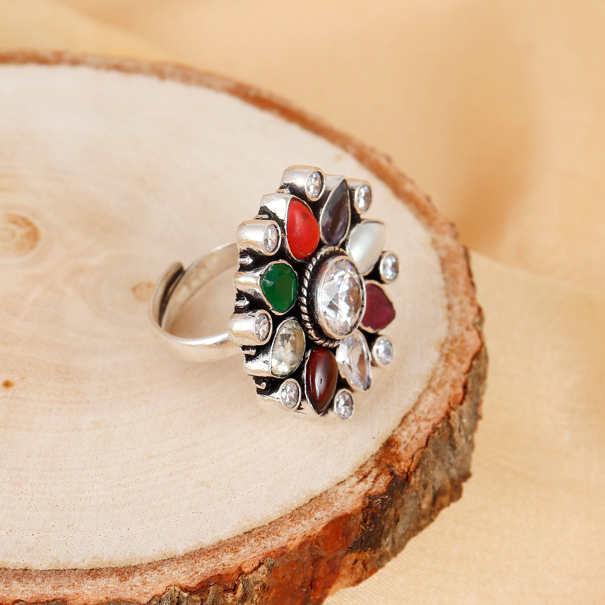 Navratan Pure Silver Ring