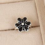 Black Blossom Shine Silver Ring For Women