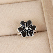 Black Blossom Shine Silver Ring For Women