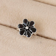 Black Blossom Shine Silver Ring For Women