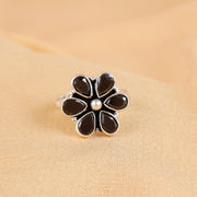 Black Blossom Shine Silver Ring For Women