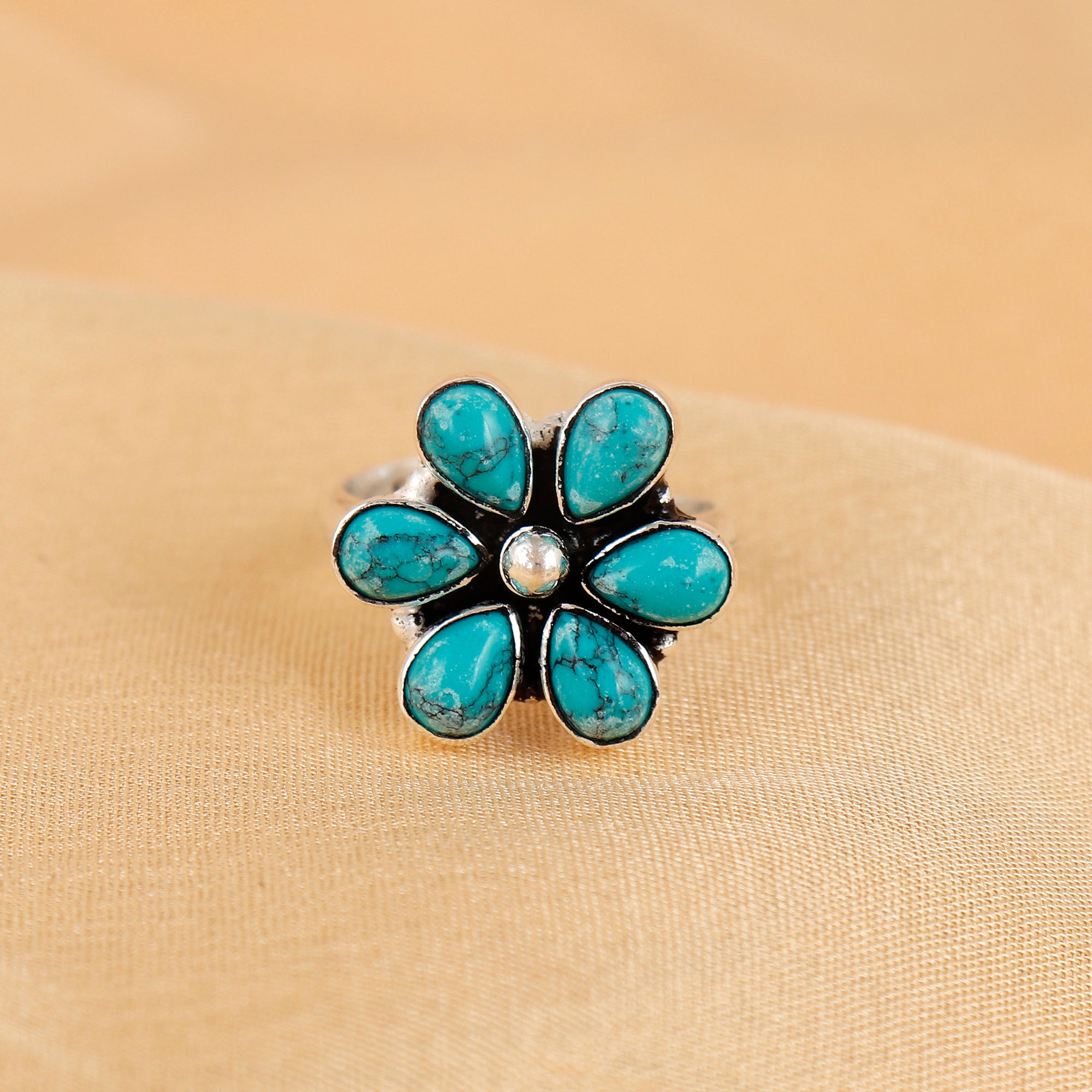 Turquoise Blossom Shine Silver Ring For Women