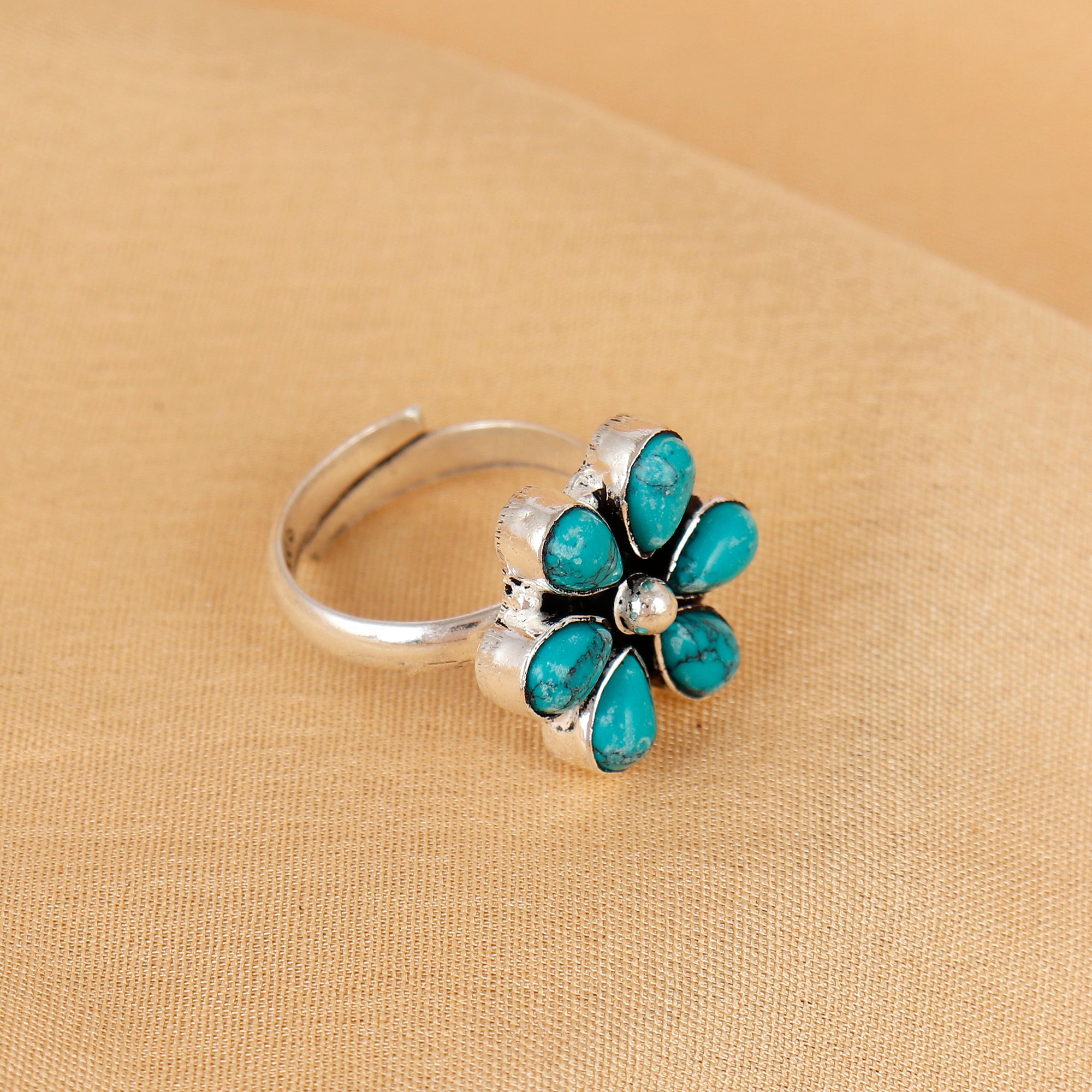 Turquoise Blossom Shine Silver Ring For Women
