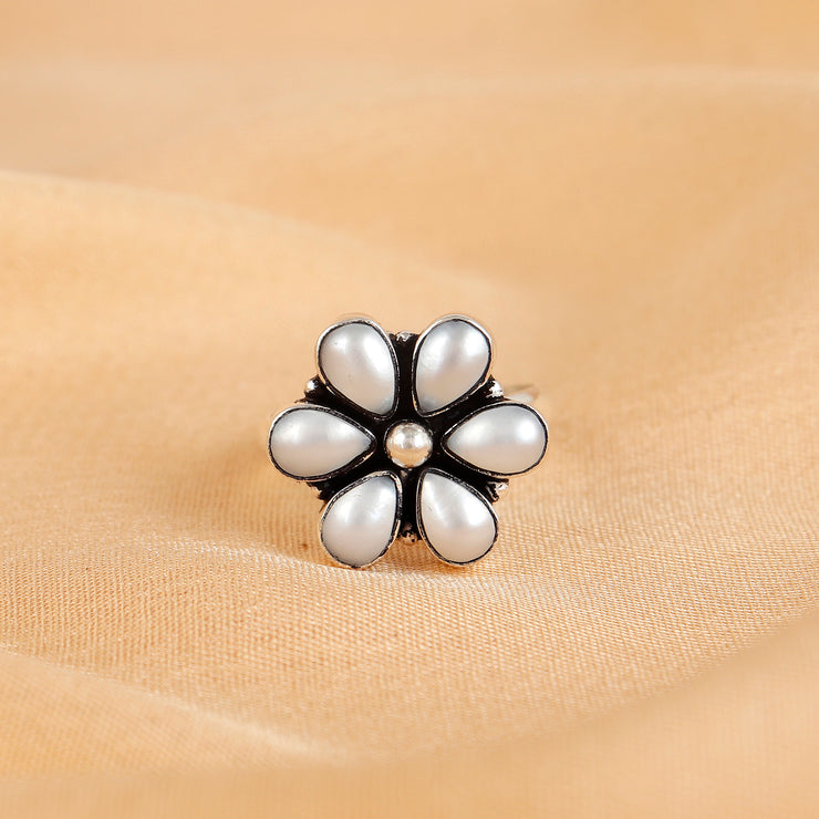 Pearl Blossom Shine Silver Ring For Women