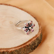 Pink Blossom Shine Silver Ring For Women