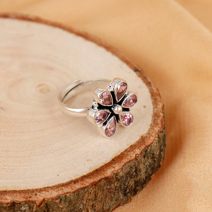 Pink Blossom Shine Silver Ring For Women