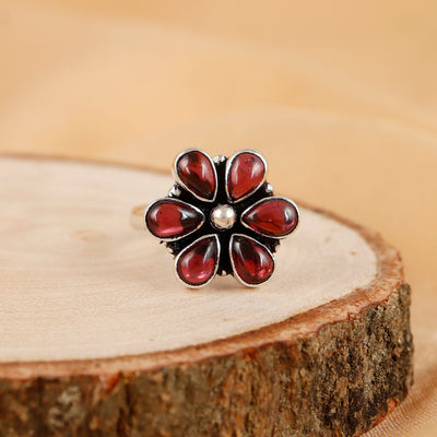 Red Blossom Shine Silver Ring For Women