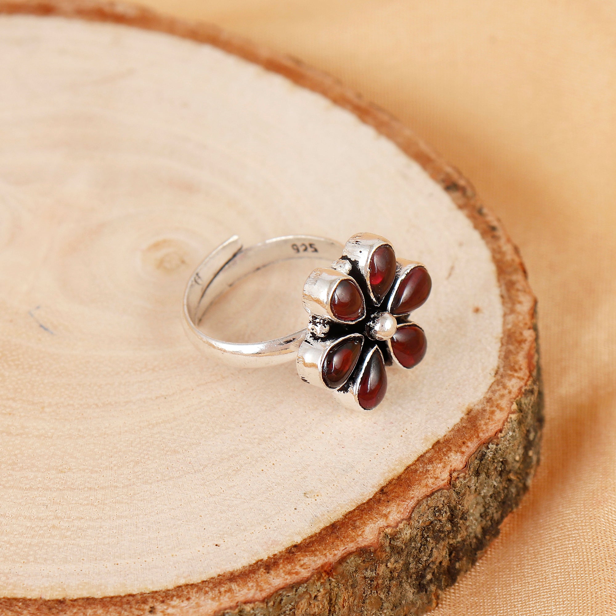 Red Blossom Shine Silver Ring For Women