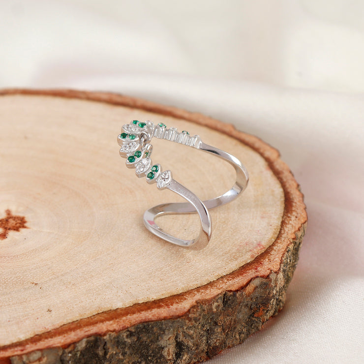 Sparkle Emerald Silver Vanky Ring