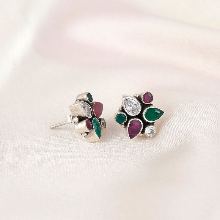 Silver Tiny Multicolor Antique Earring