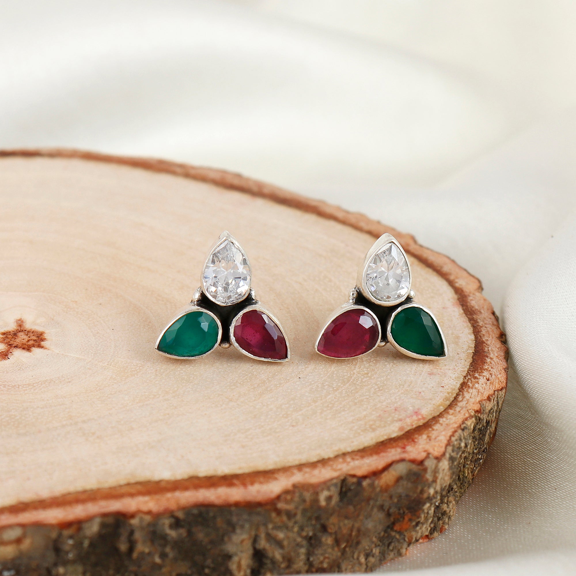 Multicolor Tiny Petal Silver Earring