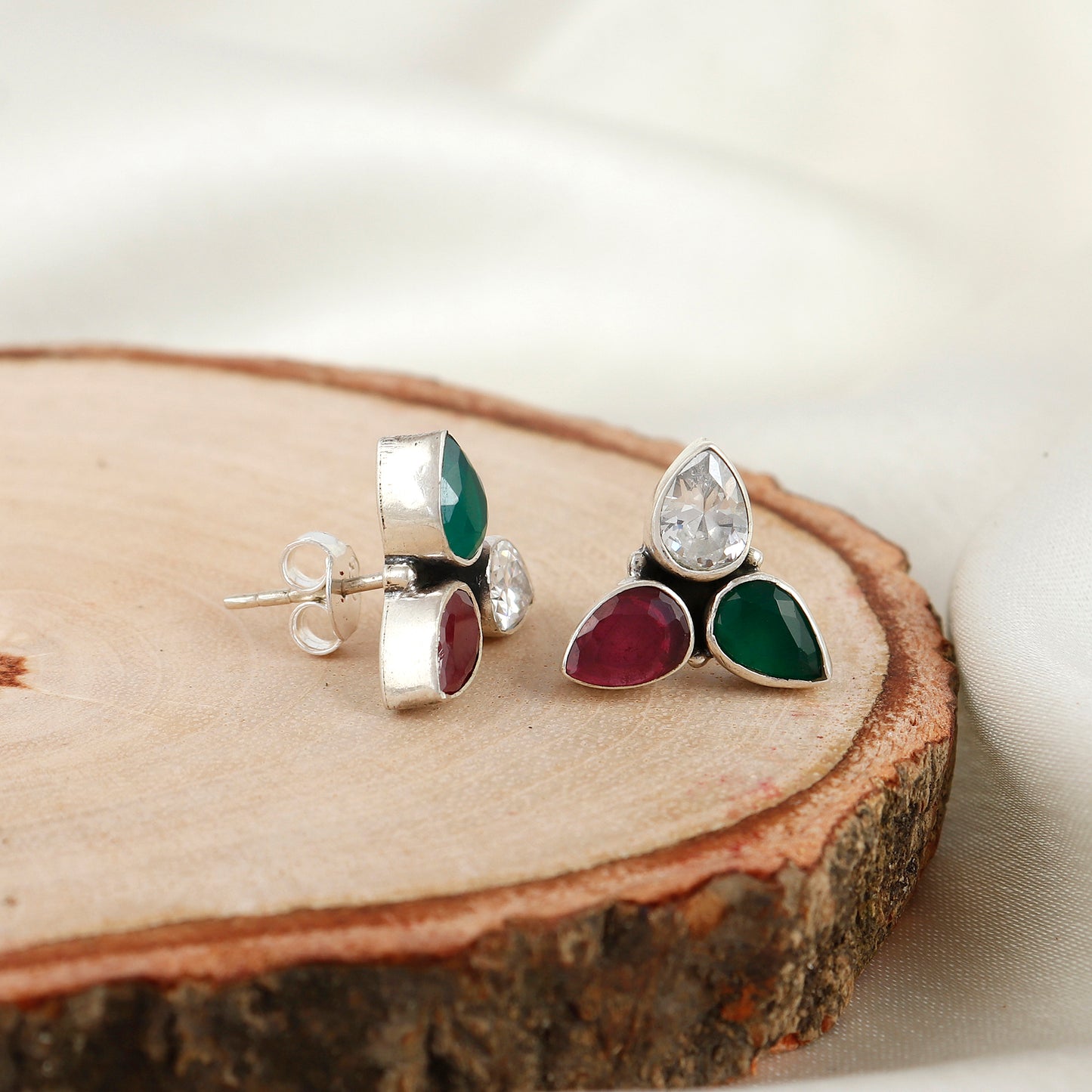 Multicolor Tiny Petal Silver Earring