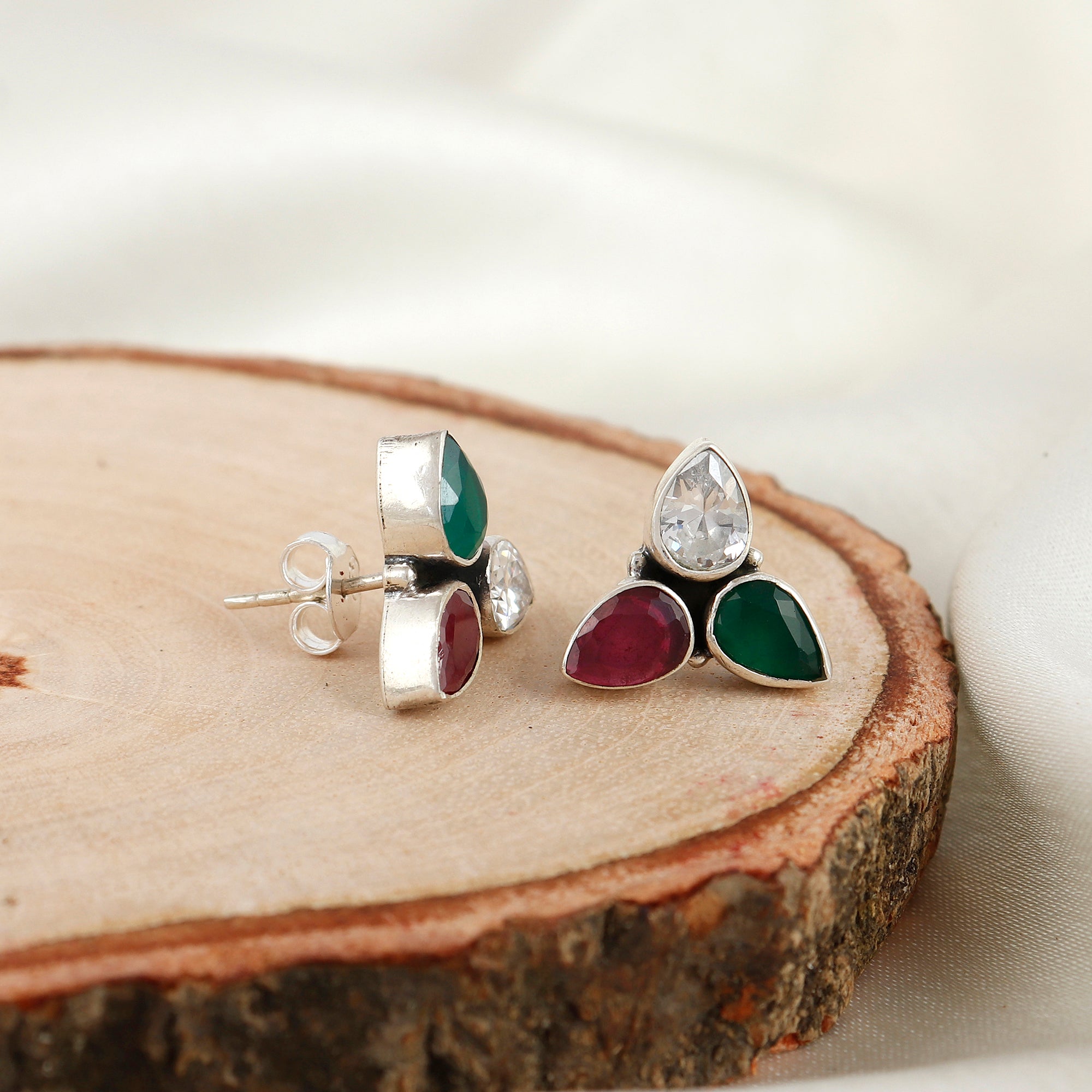 Multicolor Tiny Petal Silver Earring