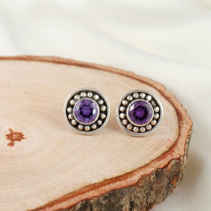 Amethyst Silver Spark Studs
