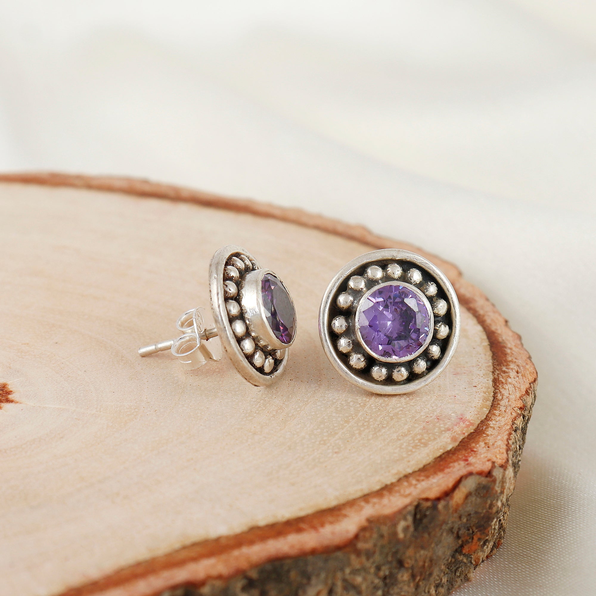 Amethyst Silver Spark Studs