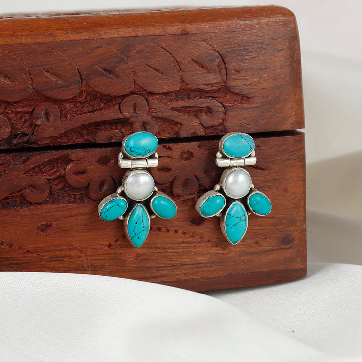 Petal Turquoise Pearl Silver Earring