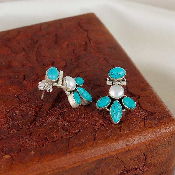 Petal Turquoise Pearl Silver Earring