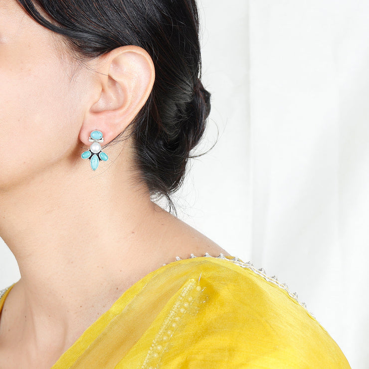 Petal Turquoise Pearl Silver Earring