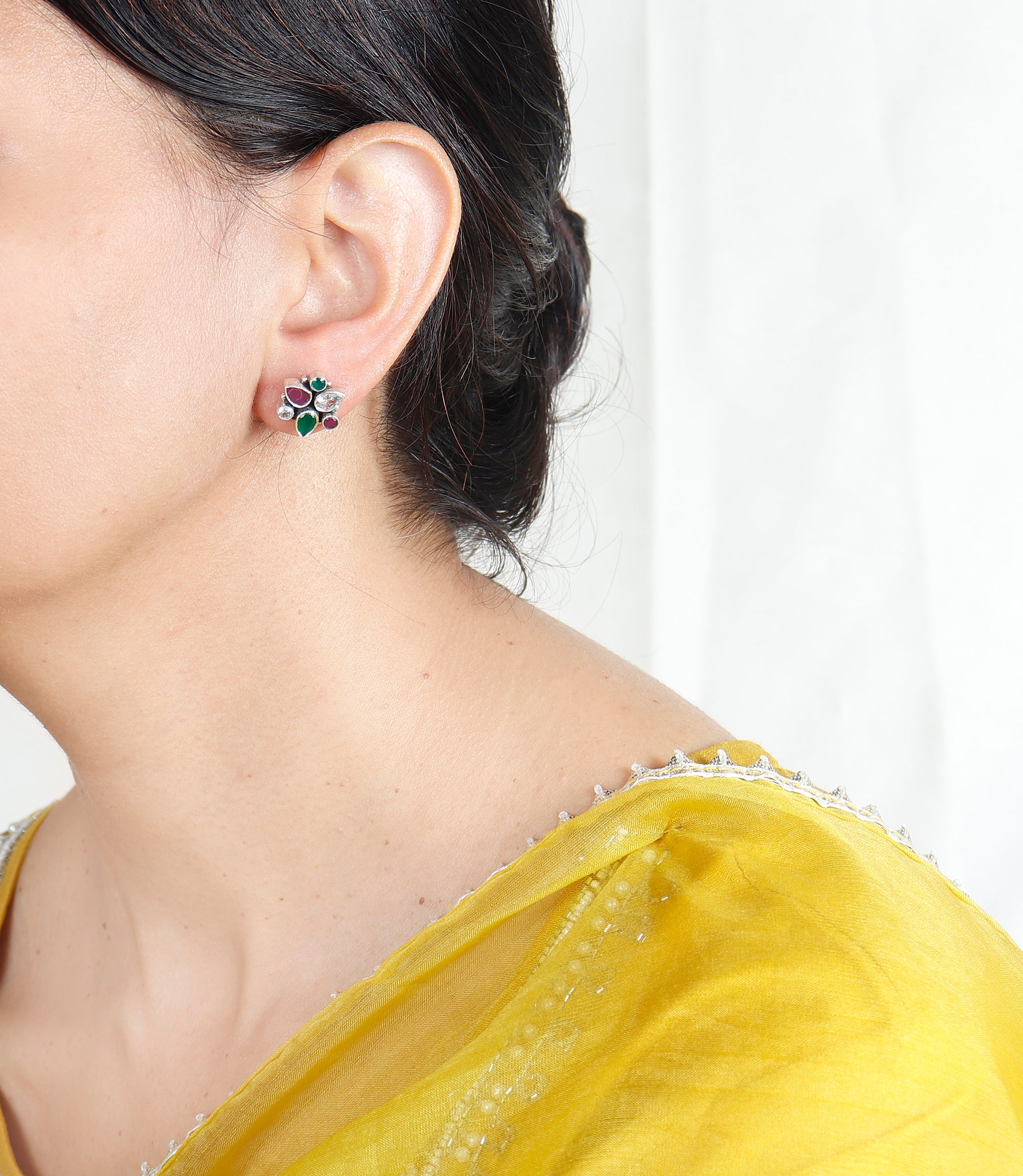 Silver Tiny Multicolor Antique Earring