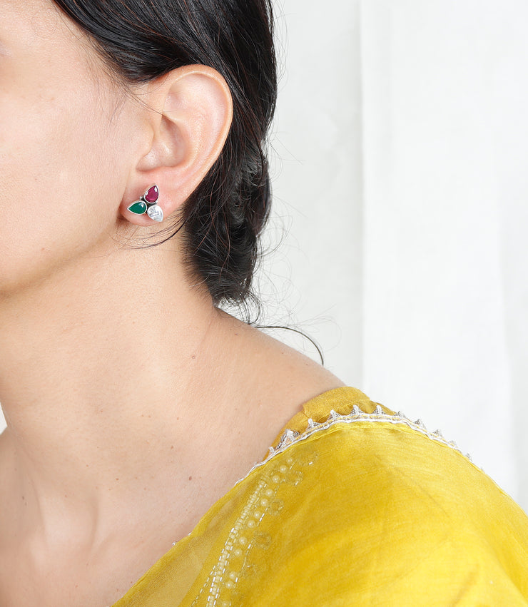 Multicolor Tiny Petal Silver Earring