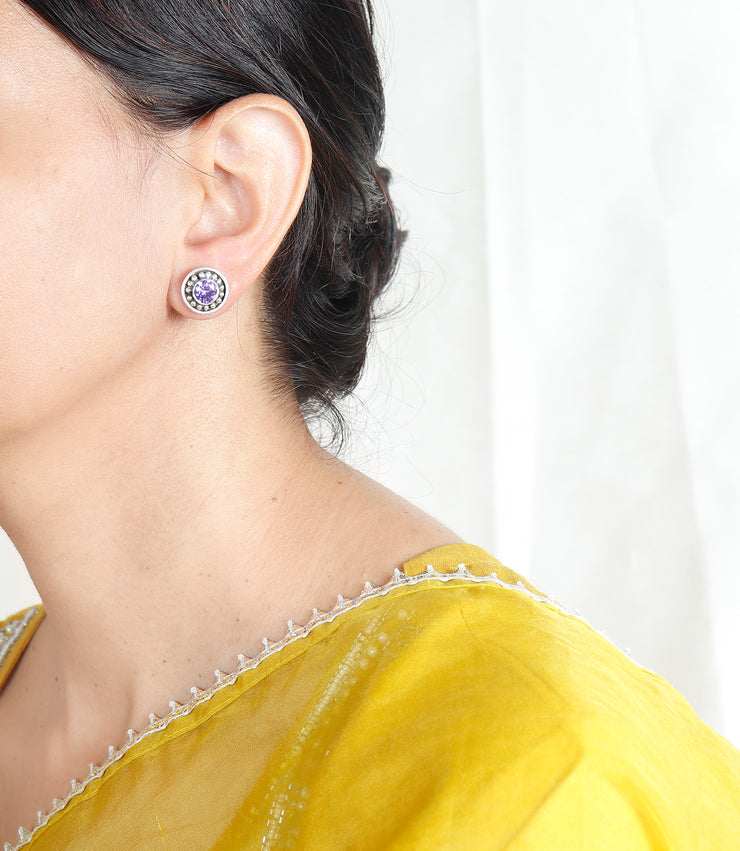 Amethyst Silver Spark Studs