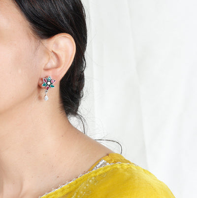 Multi Floral Timeless Silver Earring For Women