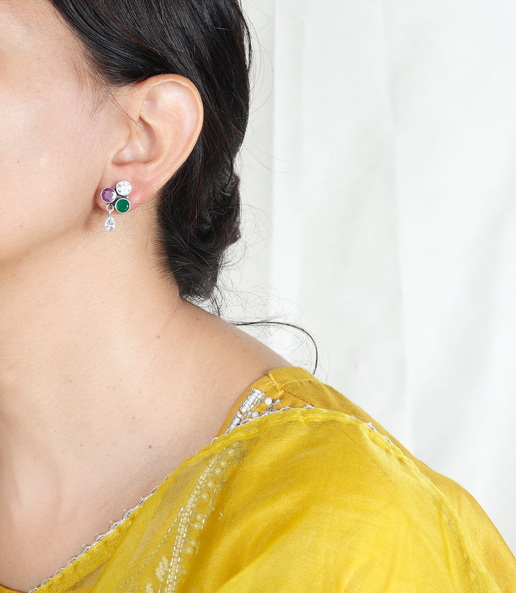 Round Multicolor Drop Silver Earring