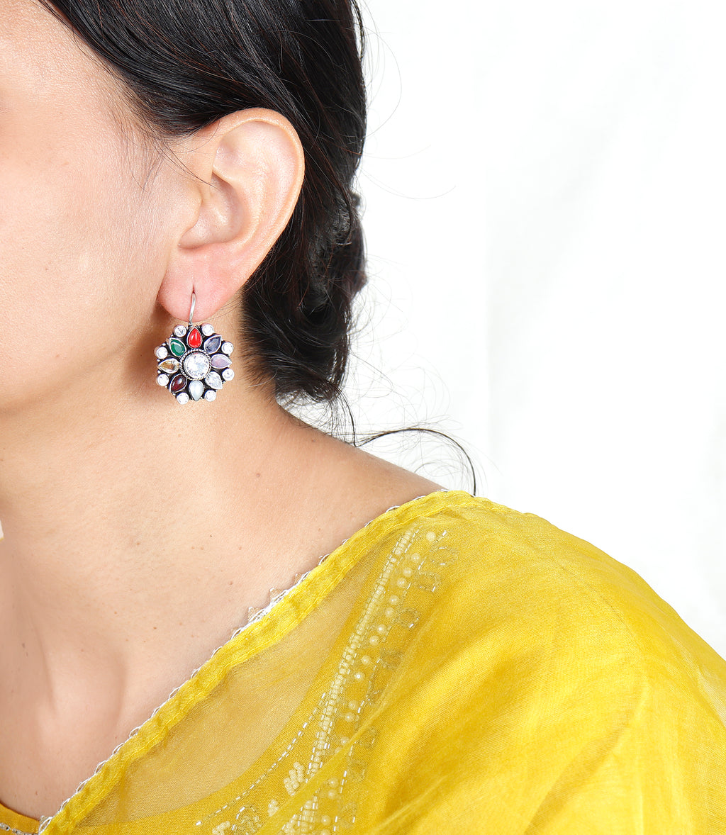 Navratan Silver Earring For Women